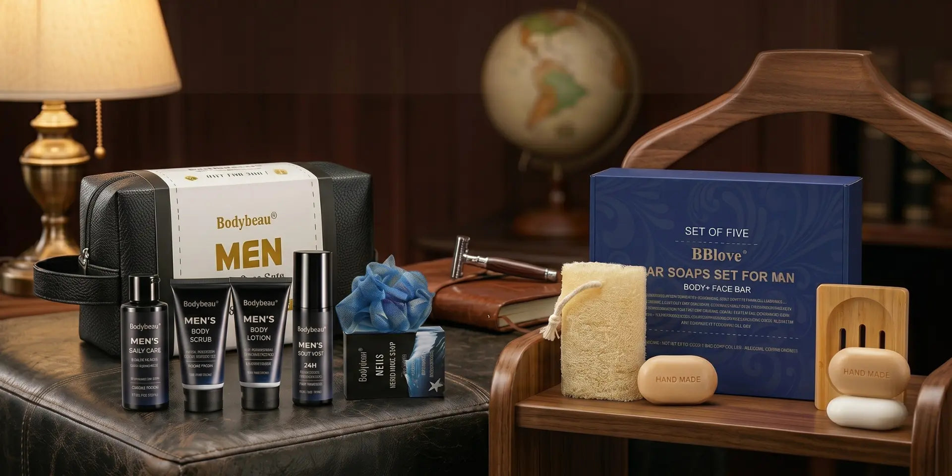 Father's day gift sets including a Men's Spa Set of 7 and Men's Soap Set of 5