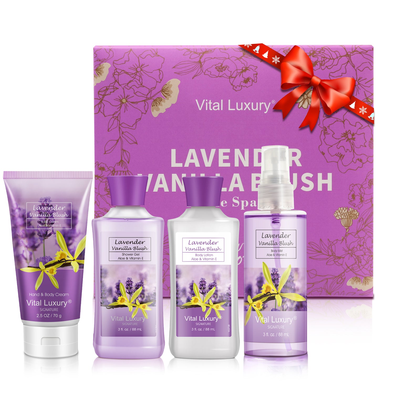 Bath and Body Gift Set, Lavender Vanilla Blush Spa Set-4PCS