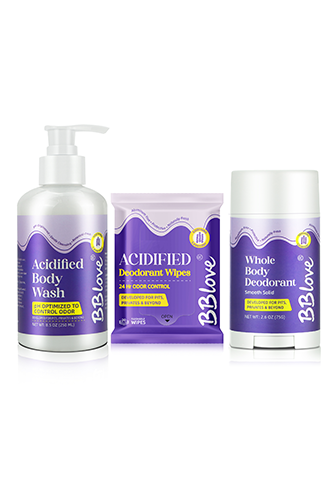 Complete Deodorant & Skin Care Kit for All Skin Types - Lavender Scented Solid Stick, Moisturizing Body Wash & Acidified Wipes,
