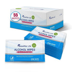 Box of Beautifier Life alcohol wipes with individual packets on a white background