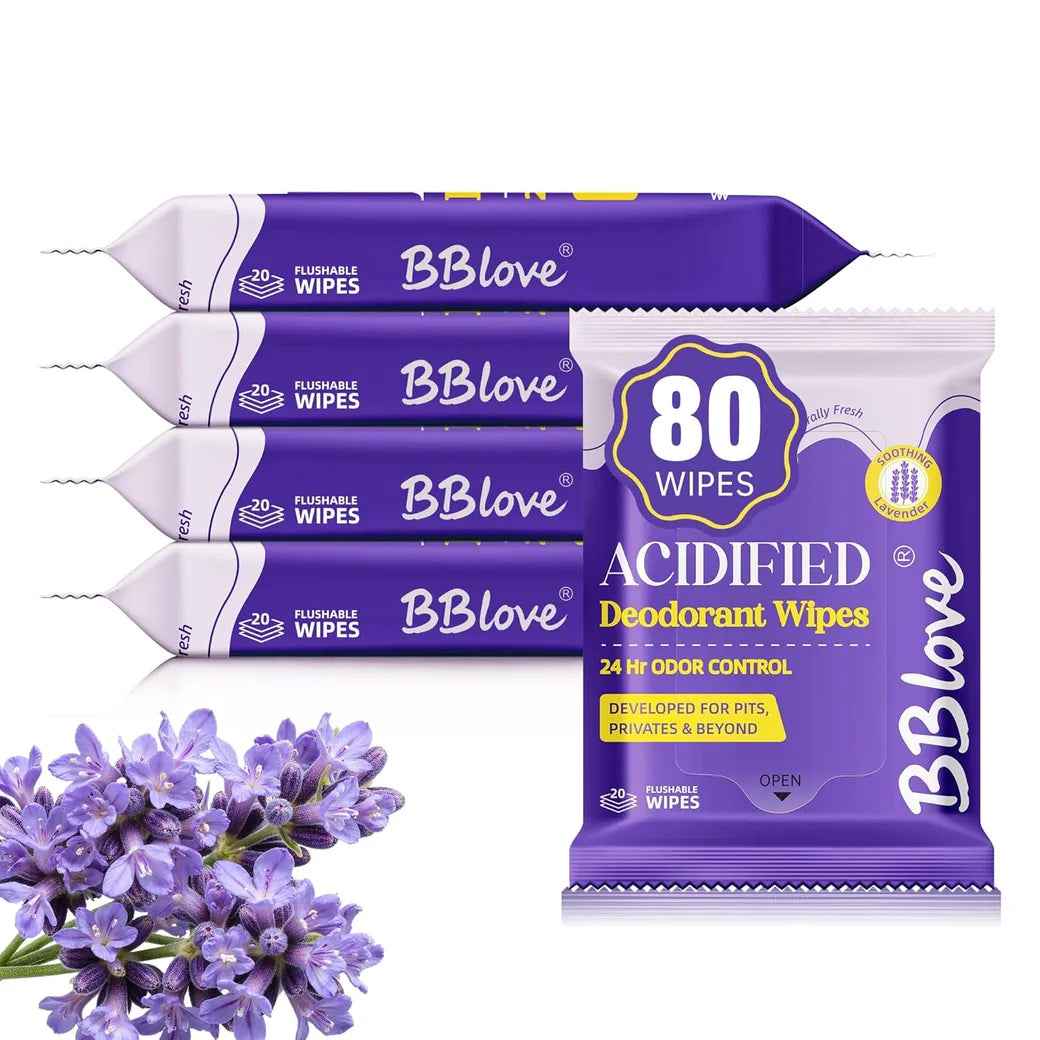 Acidified Deodorant Body Wipes - 4 Packs, 80 Wipes