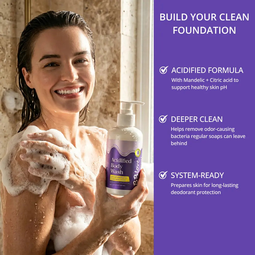 Acidified pH-balance body wash