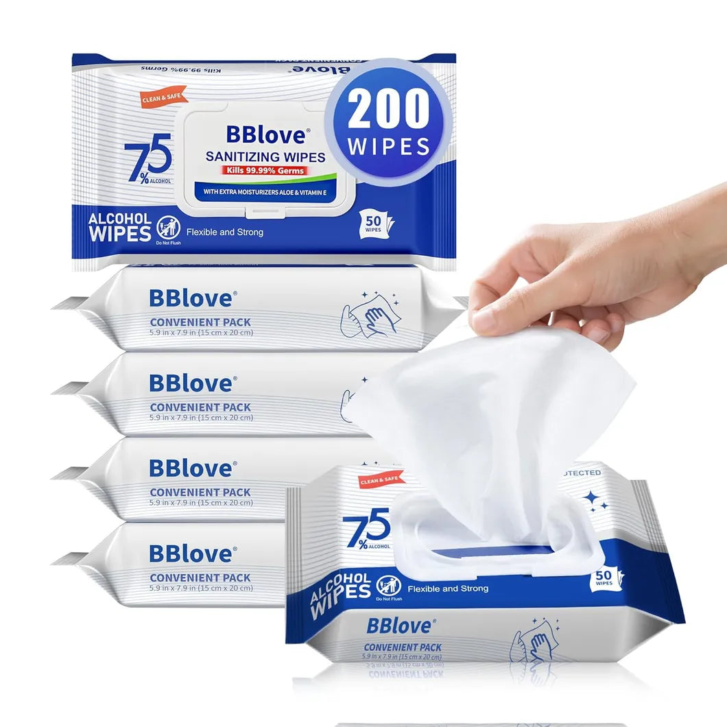 75% Alcohol Sanitizing Hand Wipes – Unscented Aloe Vera Wipes, 200 Count