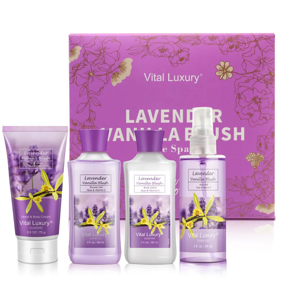 Lavender Vanilla Blush 4-Piece Bath & Body Gift Set – Travel-Size Spa Kit