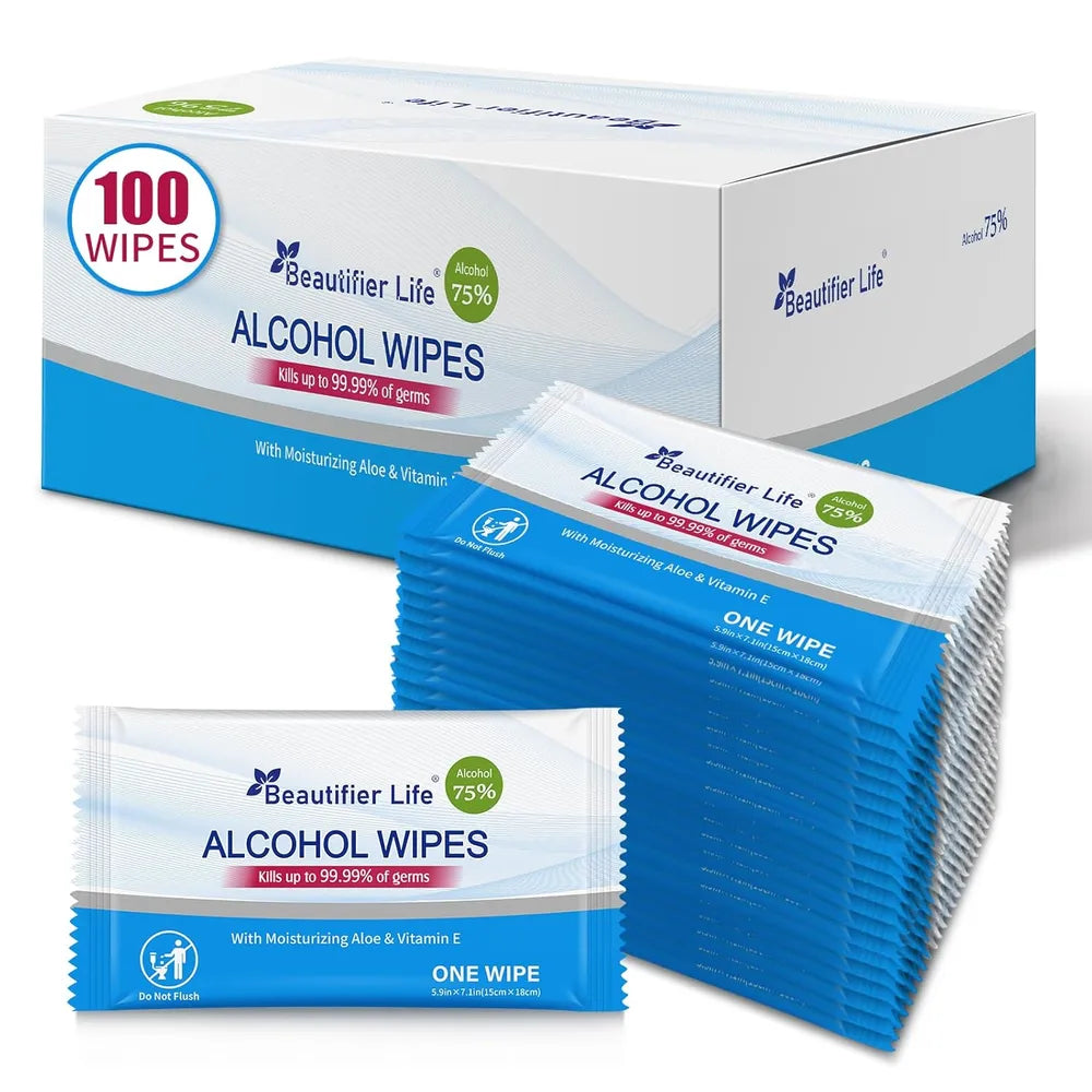 75% Alcohol Hand Sanitizing Wipes – Individually Wrapped with Aloe & Vitamin E