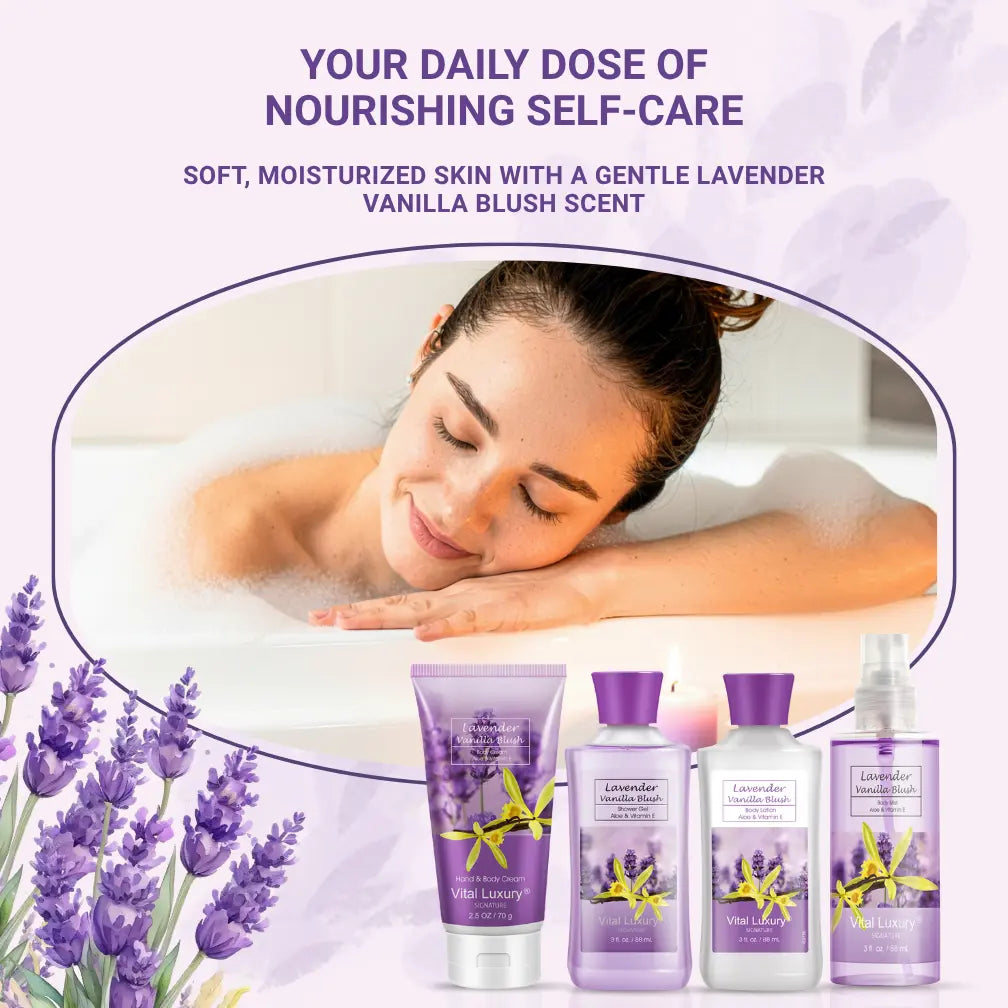 Lavender Vanilla Blush 4-Piece Bath & Body Gift Set – Travel-Size Spa Kit