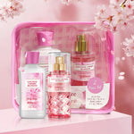 Japanese Cherry Blossom two-piece gift set in a reusable zippered cosmetic pouch