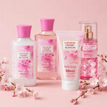Japanese Cherry Blossom four-piece set with shower gel, body scrub, body lotion, and body mist