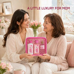 Japanese Cherry Blossom three-piece bath set being presented as a thoughtful gift