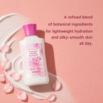 Japanese Cherry Blossom body lotion with lotion smear and benefit feature