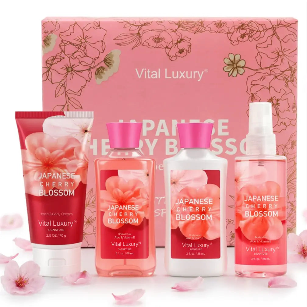 Japanese Cherry Blossom 4-piece gift set with floral gift box