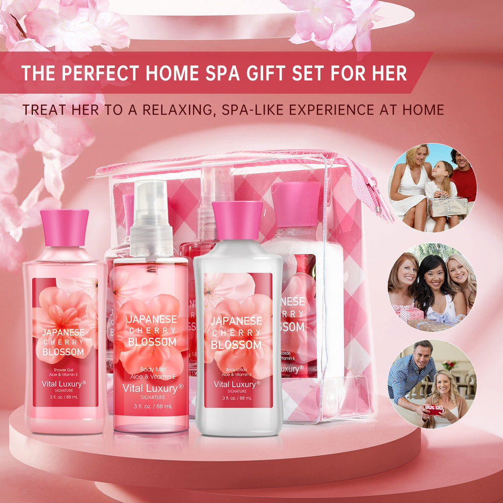 Bath and Body Japanese Cherry Blossom Travel Set 3pcs - Body Lotion, Shower Gel and Fragrance Mist