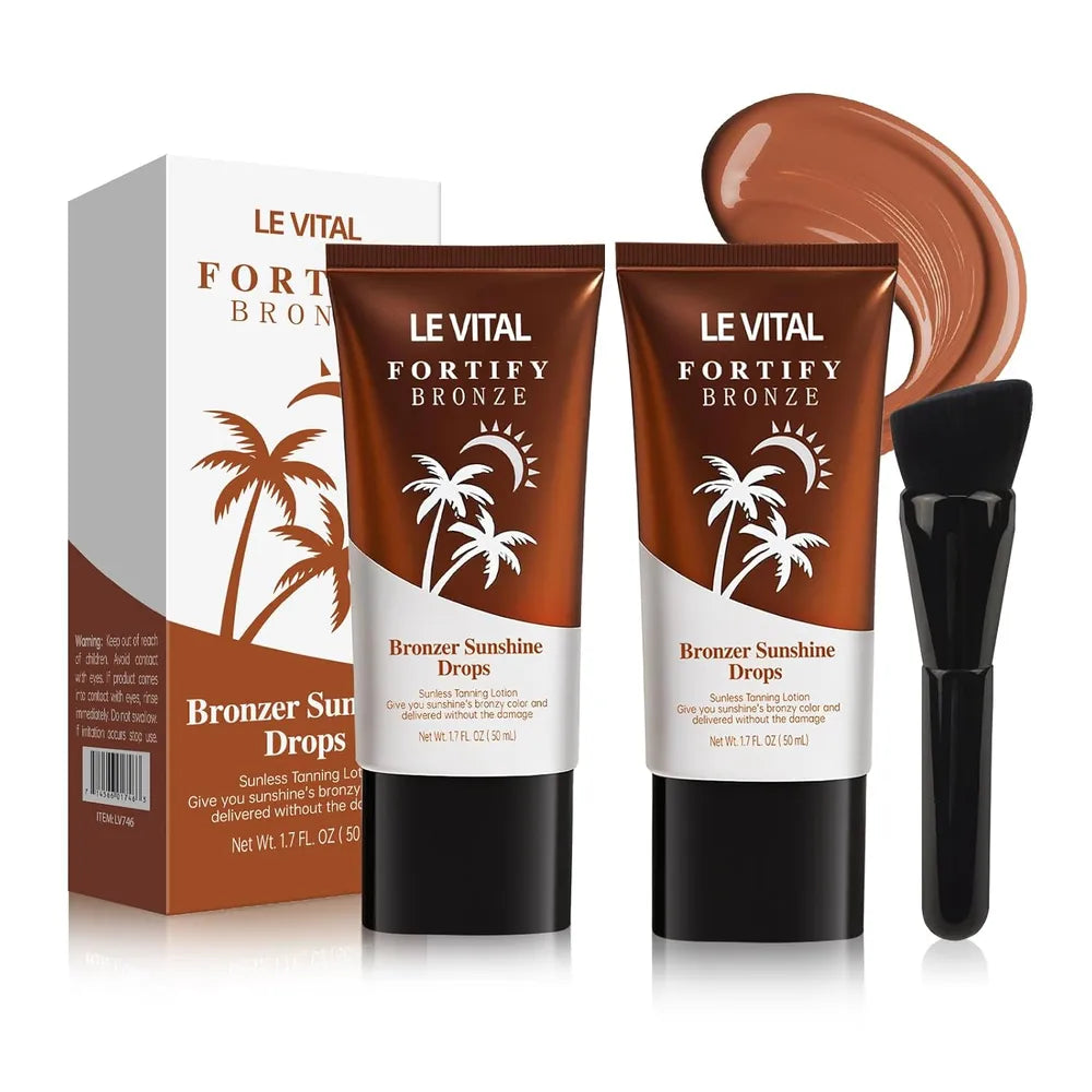 Le Vital Instant Bronzing Gel for Face & Body – 2-Pack with Applicator Brush, 1.7 oz Each