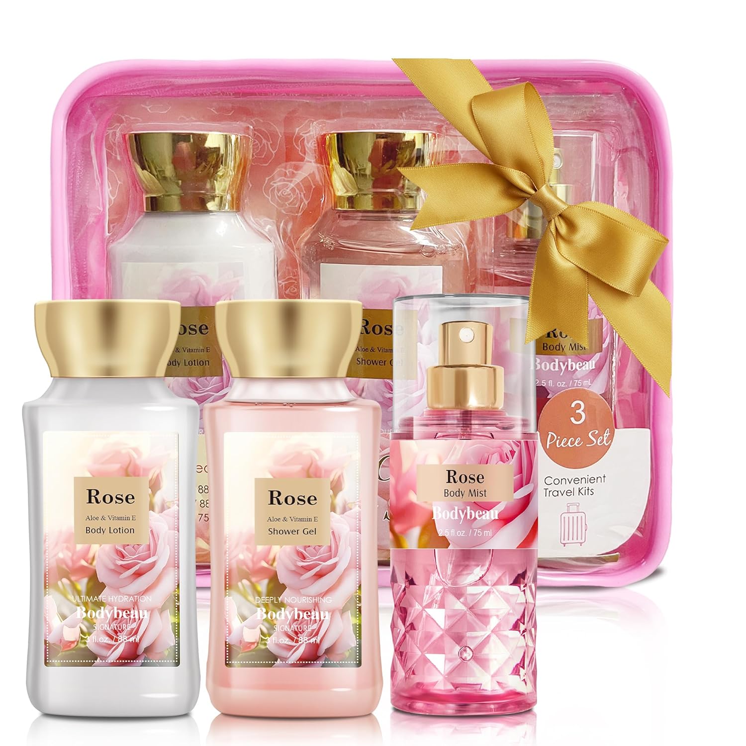 Bath and Body Gift Set, Rose Spa Set-3PCS