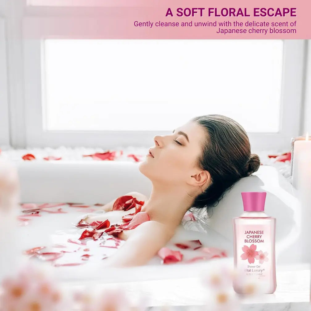 Japanese Cherry Blossom Travel Bath & Body Gift Set – 3-Piece Mini Spa Kit